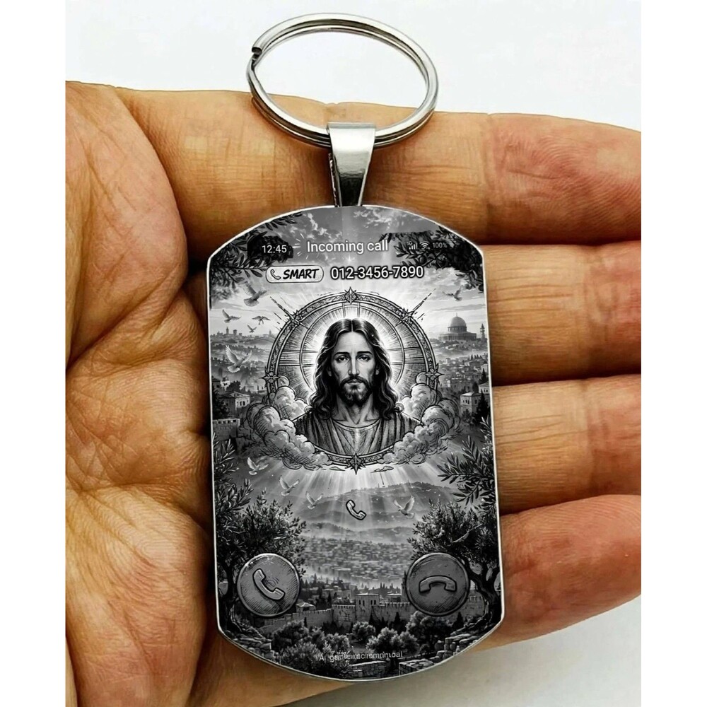 Jesus Call Phone Text Funny Cute God Lord Christ Stainless Keychain Remind Faith